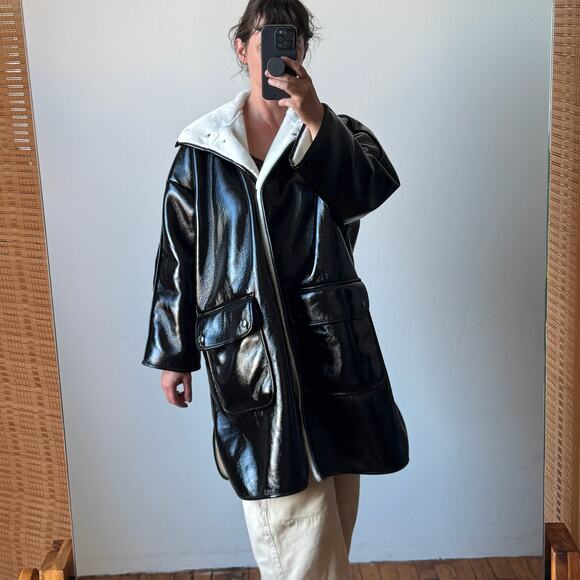 STAND STUDIO Black Vanessa Parka Oversized Lined Glossed - Picture 1 of 7